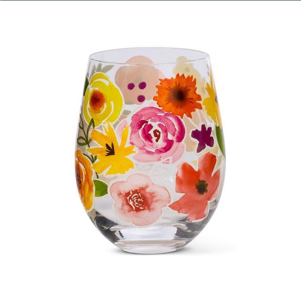 NWOT Abbott Bold Floral Stemless Wine Glass 14oz